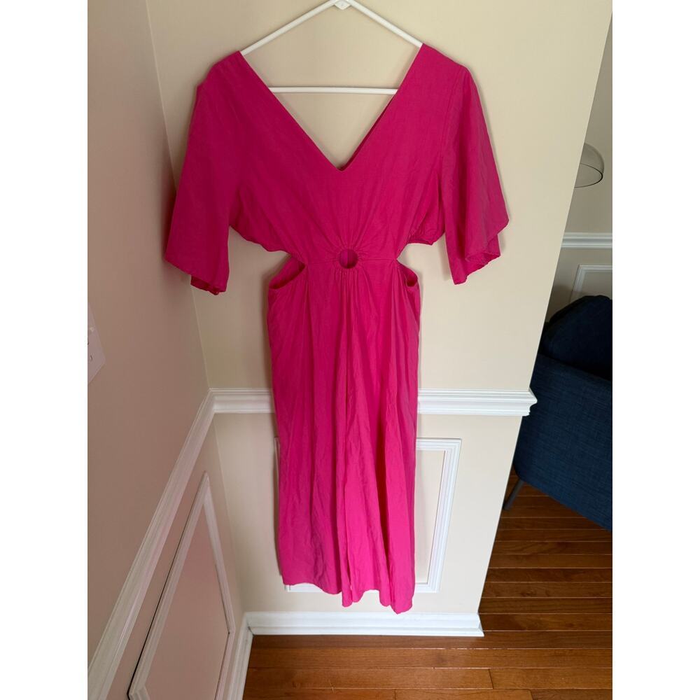 umgee | Vacation V-Neck O-Ring Detail Cutouts  Flowy Summer Preppy Maxi Dress - Picture 2 of 10